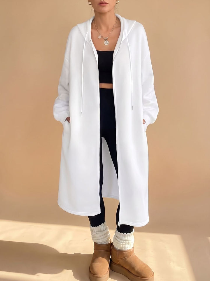 Damen Lange Kapuzenjacke mit Reißverschluss Relaxed Fit