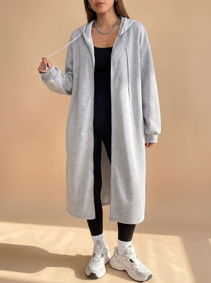 Damen Lange Kapuzenjacke mit Reißverschluss Relaxed Fit