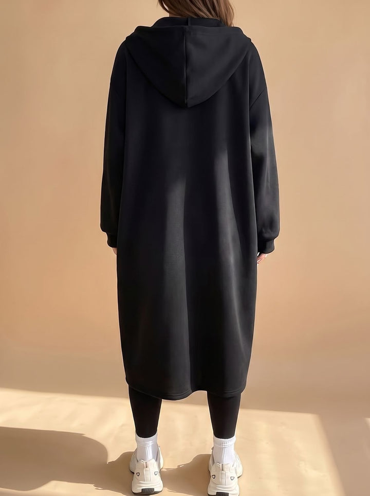 Damen Lange Kapuzenjacke mit Reißverschluss Relaxed Fit