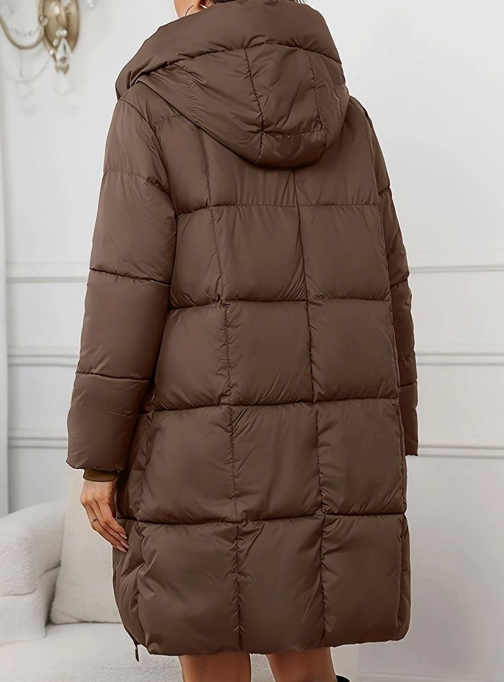 Damen Lange Steppjacke mit Kapuze Winterjacke Pufferjacke