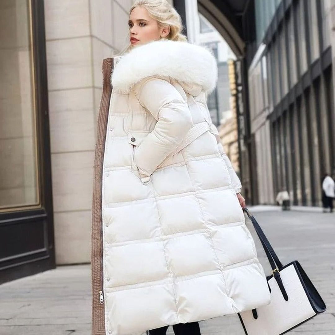 Damen Langer Designer Winter Parka mit Fellkapuze Windproof