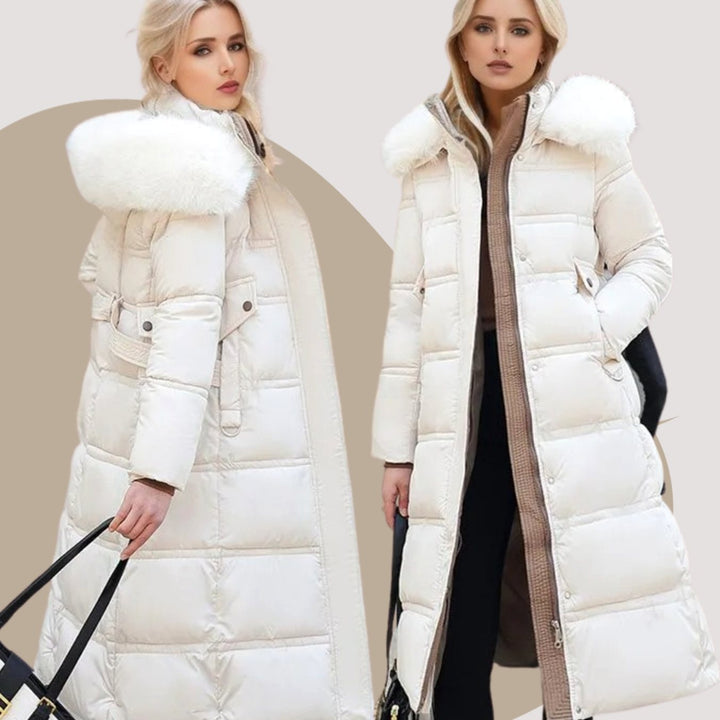Damen Langer Designer Winter Parka mit Fellkapuze Windproof
