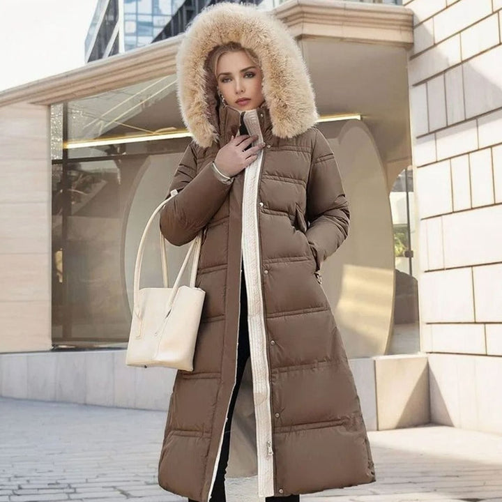 Damen Langer Designer Winter Parka mit Fellkapuze Windproof