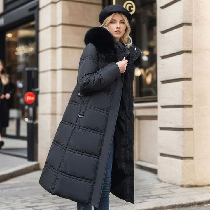 Damen Langer Designer Winter Parka mit Fellkapuze Windproof