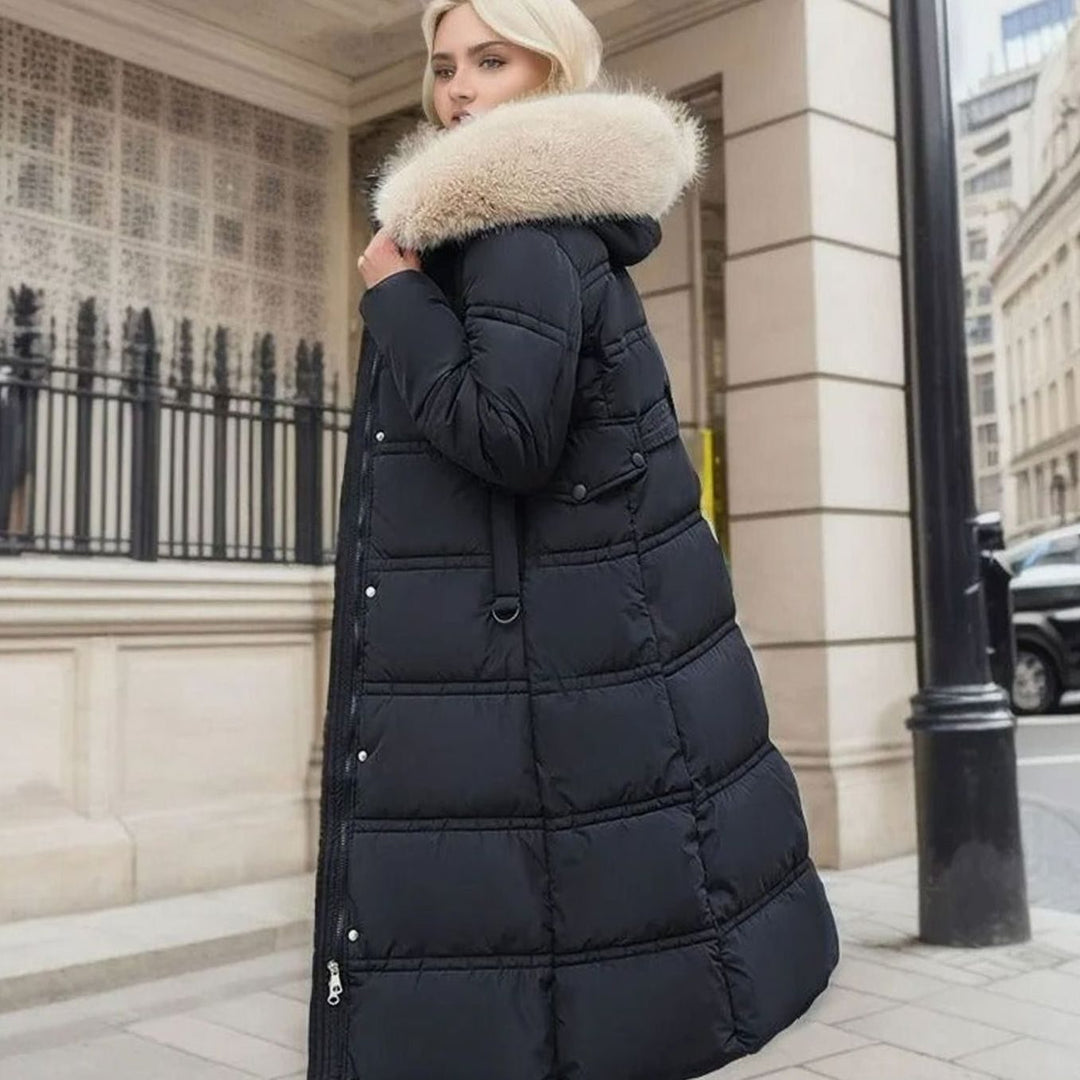 Damen Langer Designer Winter Parka mit Fellkapuze Windproof