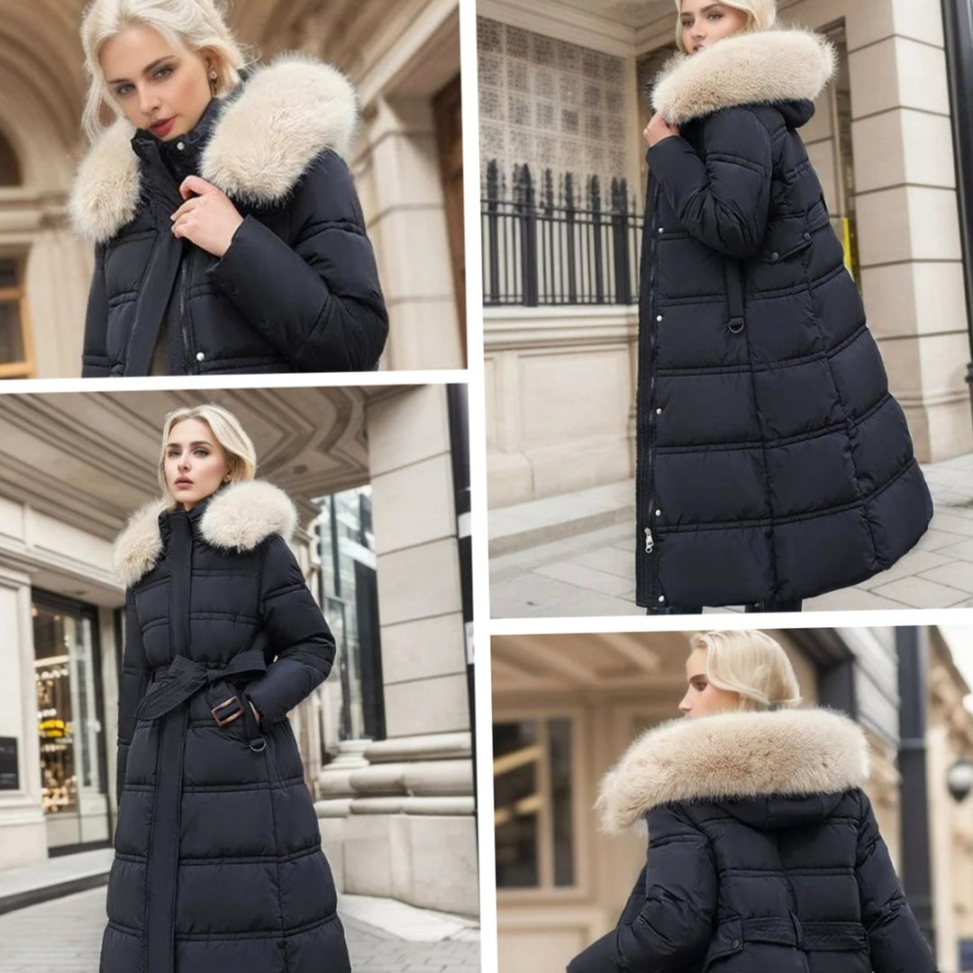 Damen Langer Designer Winter Parka mit Fellkapuze Windproof