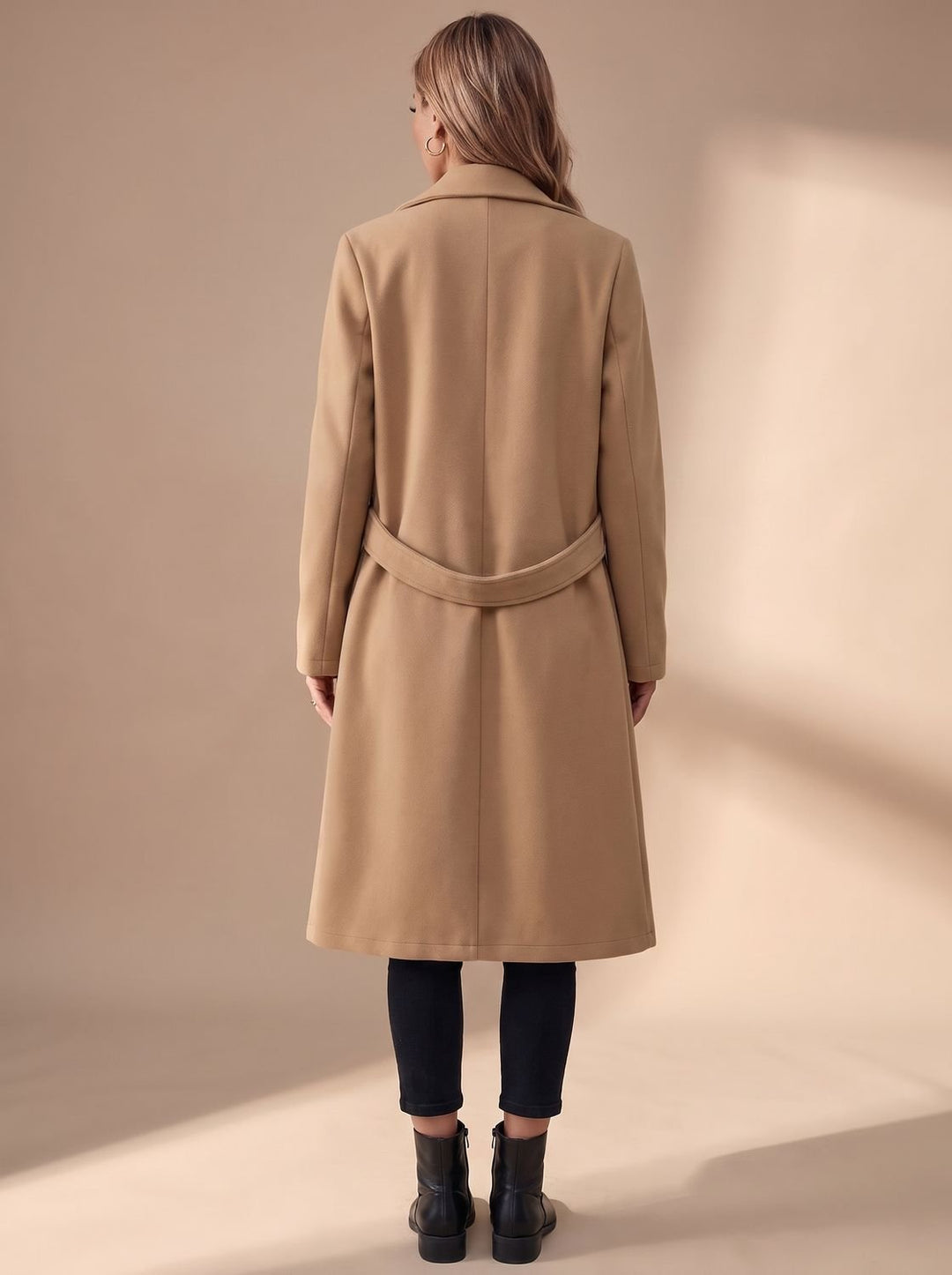Damen Langer Eleganter Wintermantel mit Revers und Seitentaschen
