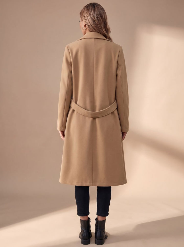 Damen Langer Eleganter Wintermantel mit Revers und Seitentaschen