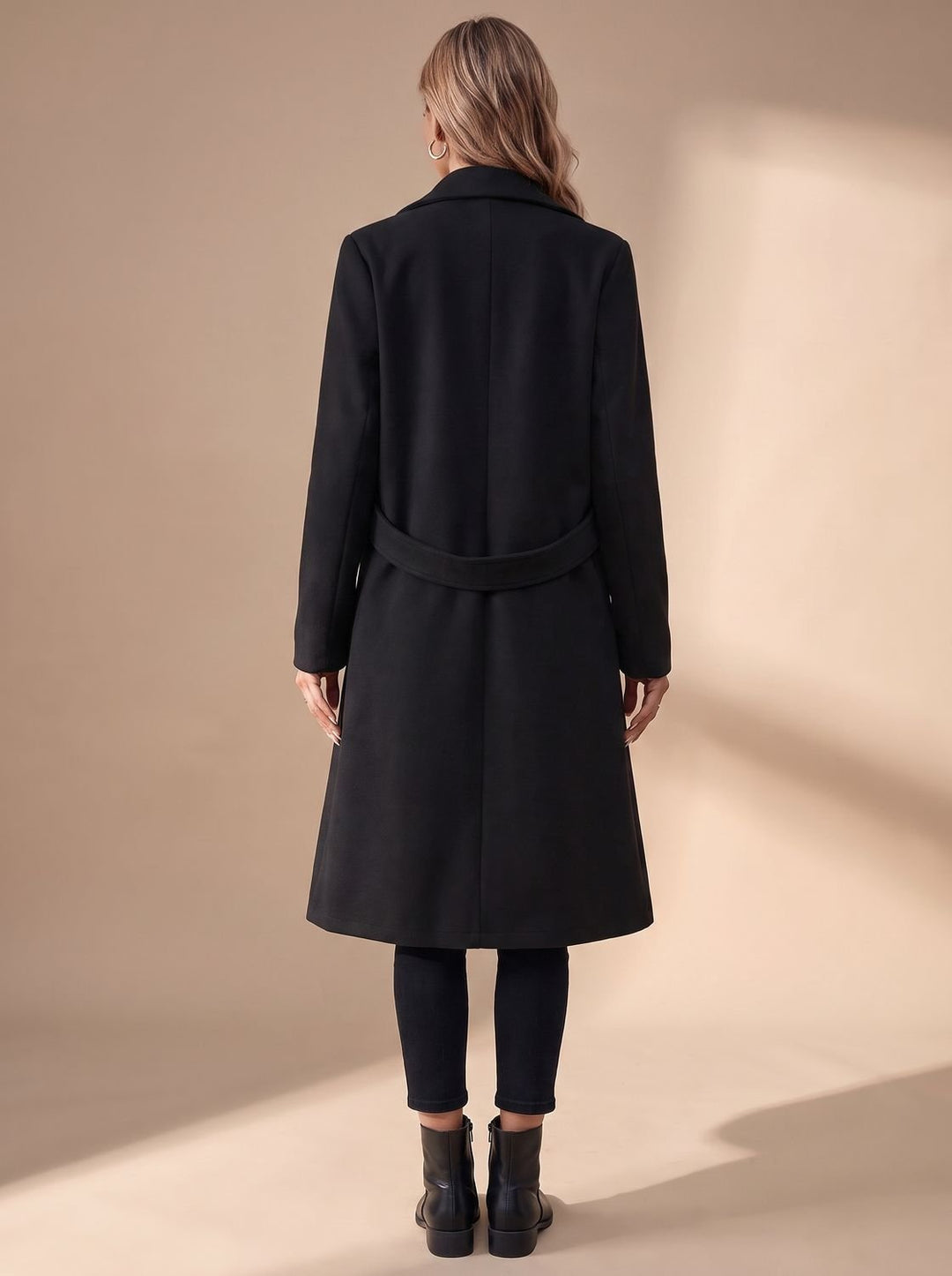 Damen Langer Eleganter Wintermantel mit Revers und Seitentaschen