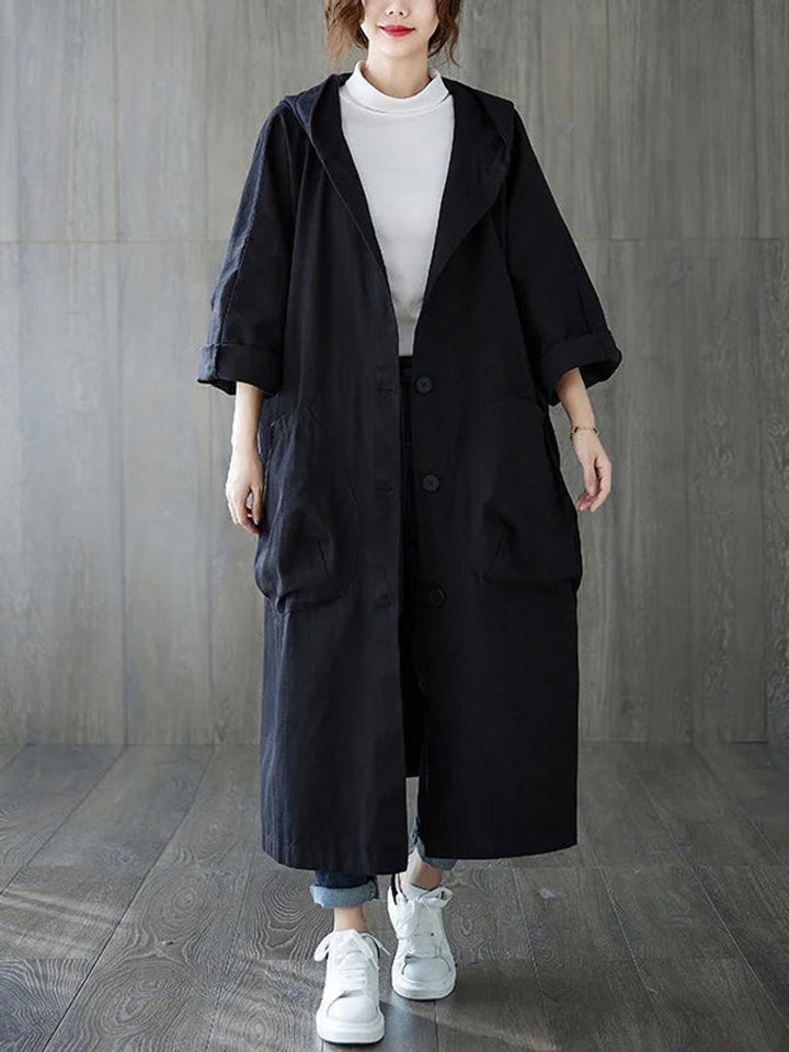 Damen Langer Kapuzen-Trenchcoat Wasserabweisend Oversized