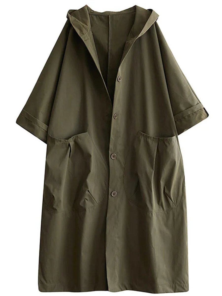 Damen Langer Kapuzen-Trenchcoat Wasserabweisend Oversized - Grün