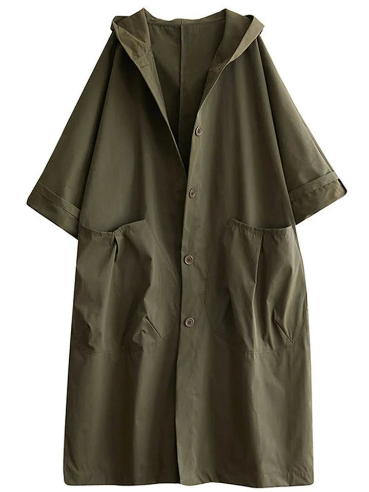 Damen Langer Kapuzen-Trenchcoat Wasserabweisend Oversized - Grün