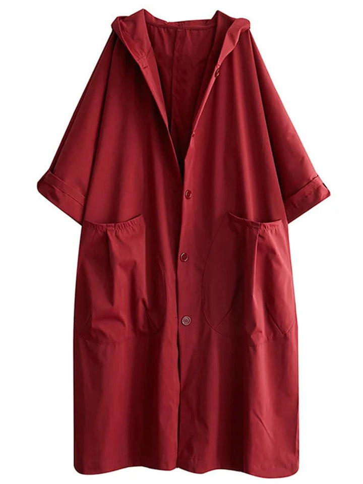 Damen Langer Kapuzen-Trenchcoat Wasserabweisend Oversized