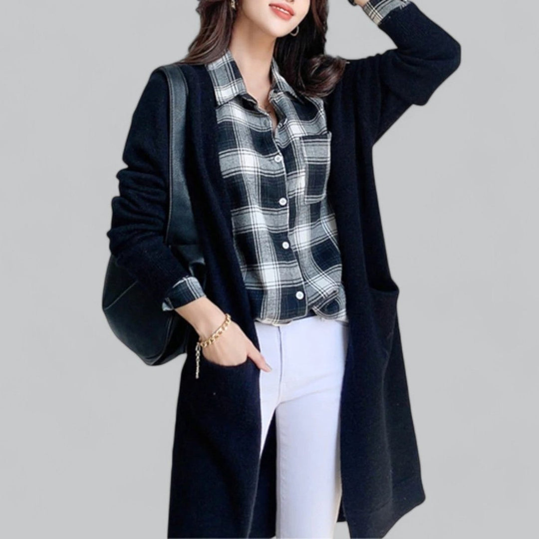 Damen Langer Oversized Kaschmir Strick Cardigan
