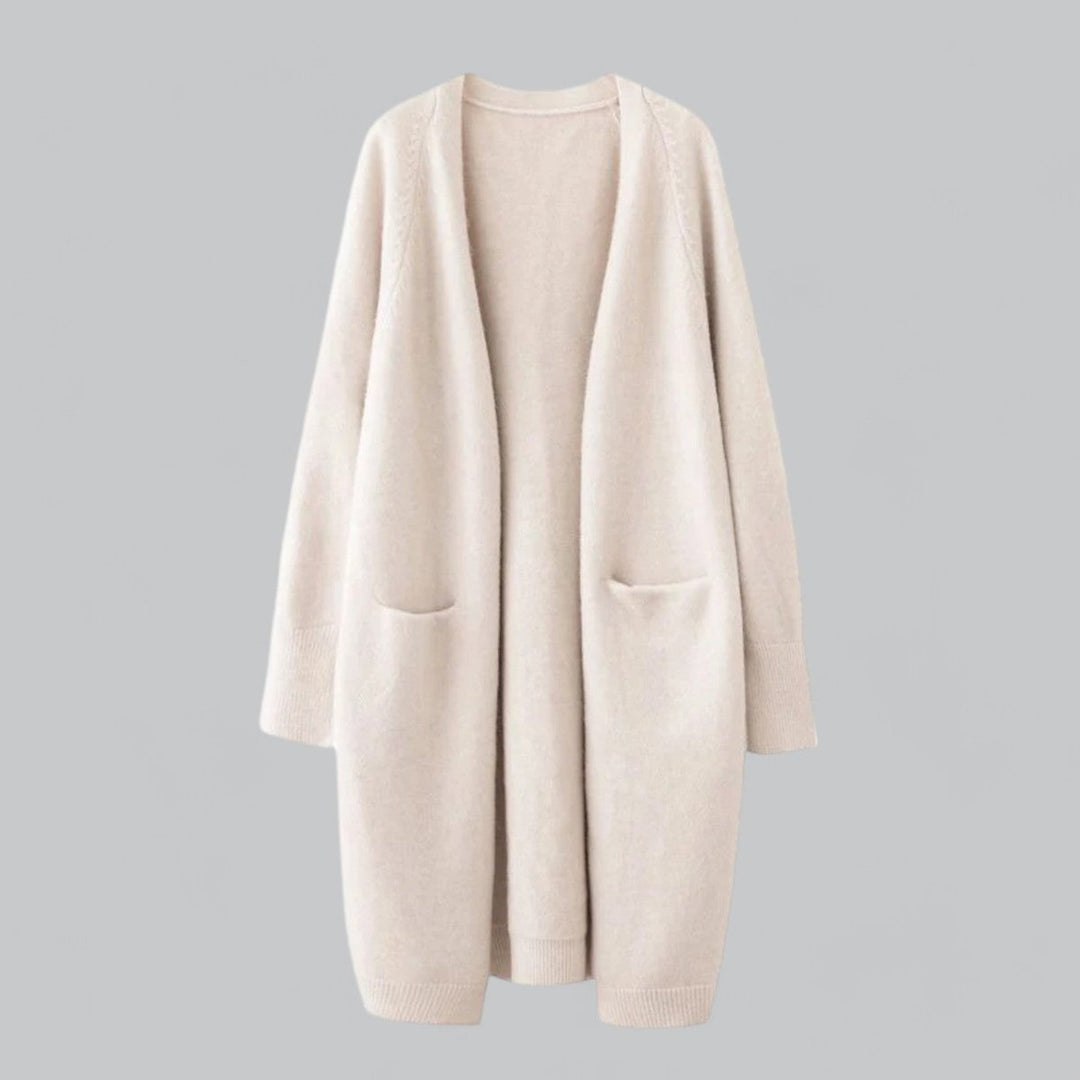 Damen Langer Oversized Kaschmir Strick Cardigan - Beige