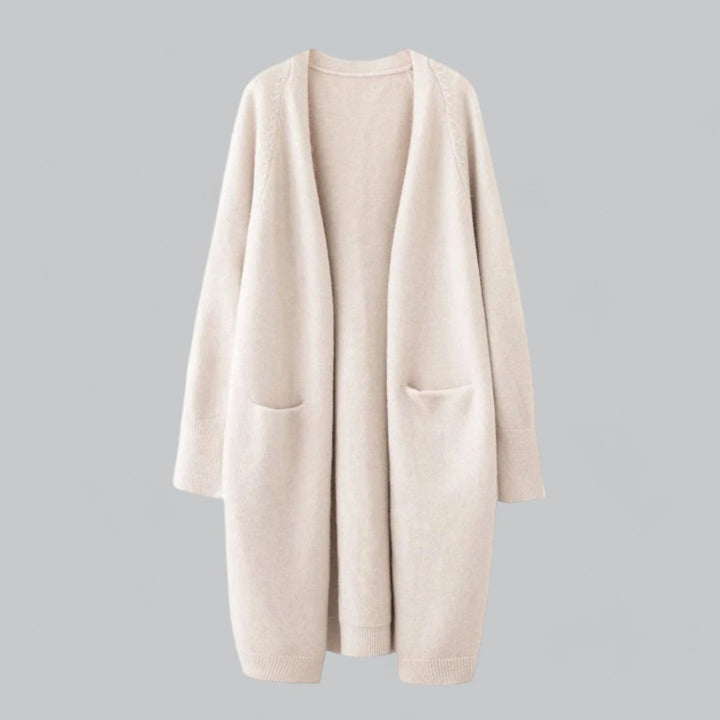 Damen Langer Oversized Kaschmir Strick Cardigan - Beige