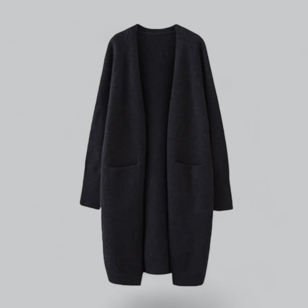 Damen Langer Oversized Kaschmir Strick Cardigan - Schwarz