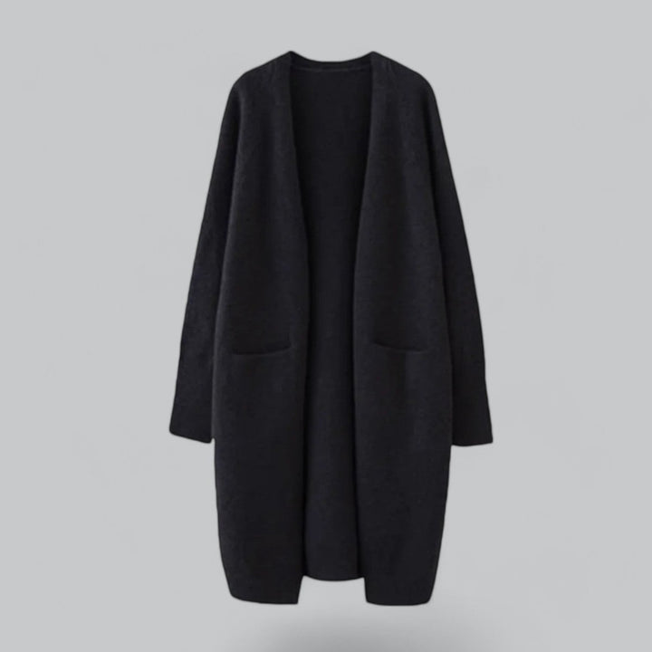Damen Langer Oversized Kaschmir Strick Cardigan - Schwarz