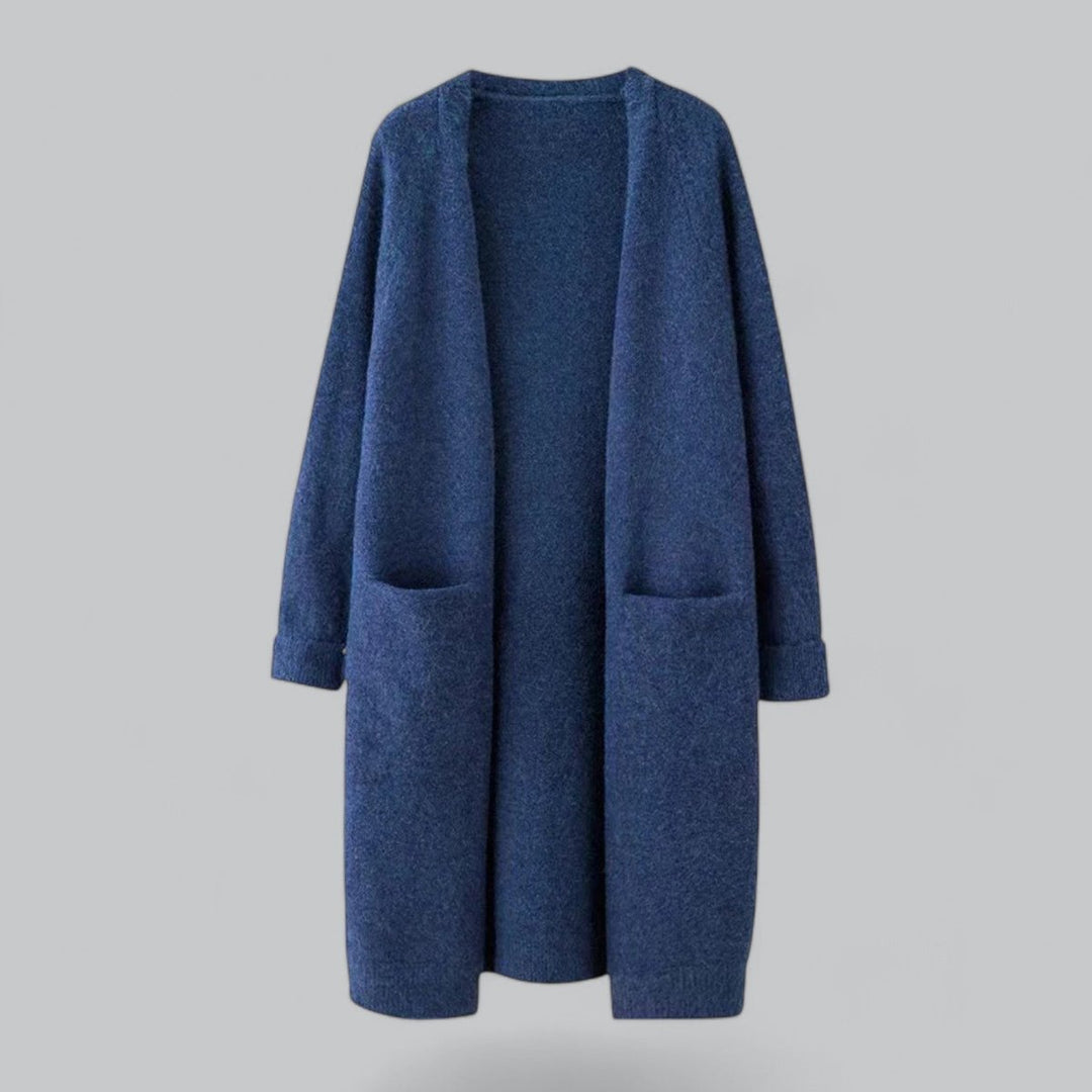 Damen Langer Oversized Kaschmir Strick Cardigan - Blau