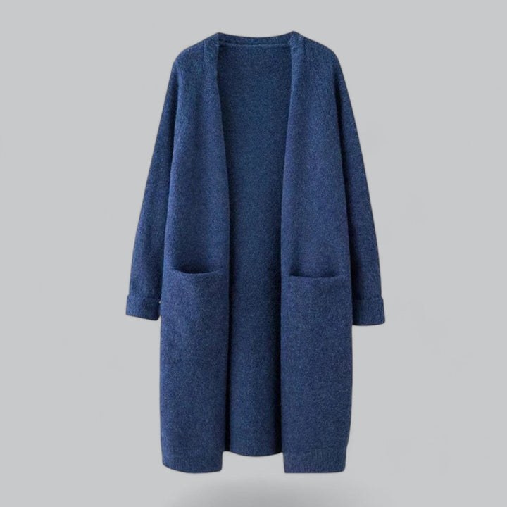 Damen Langer Oversized Kaschmir Strick Cardigan - Blau