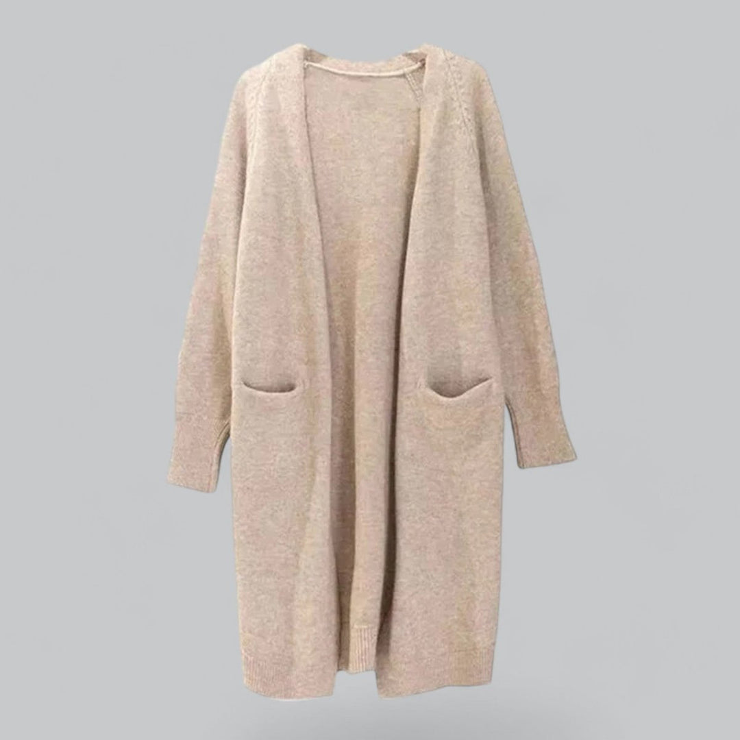 Damen Langer Oversized Kaschmir Strick Cardigan - Khaki