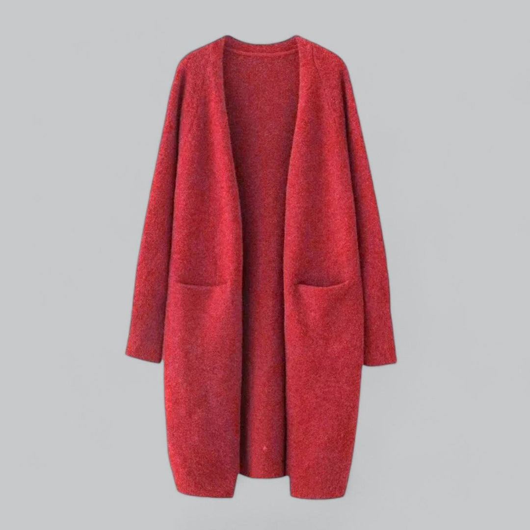 Damen Langer Oversized Kaschmir Strick Cardigan - Rot