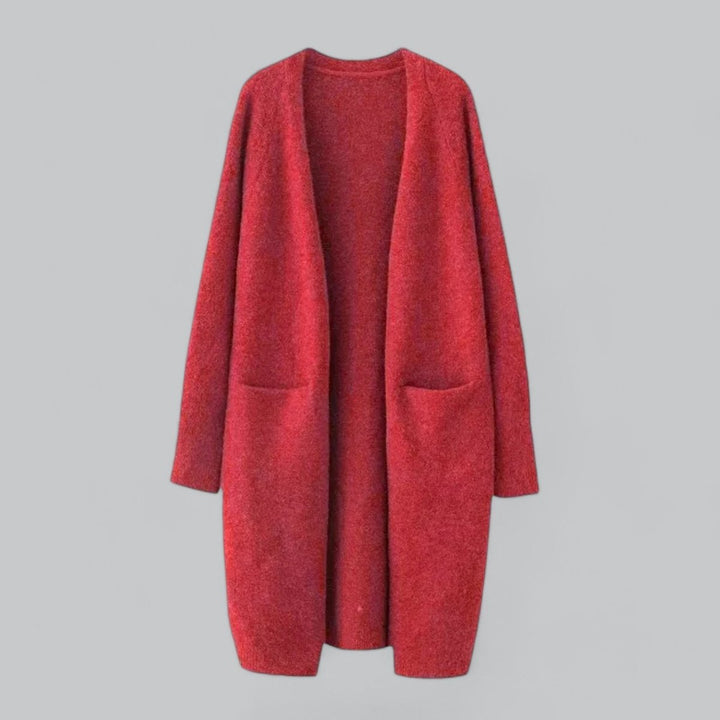Damen Langer Oversized Kaschmir Strick Cardigan - Rot