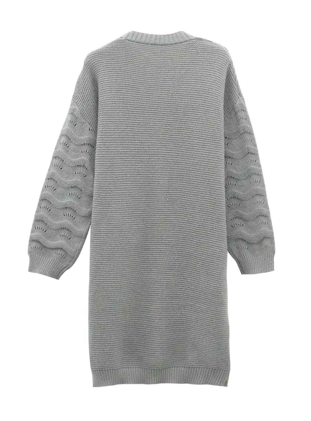 Damen Langer Strickjacke Offener Cardigan mit Strukturmuster