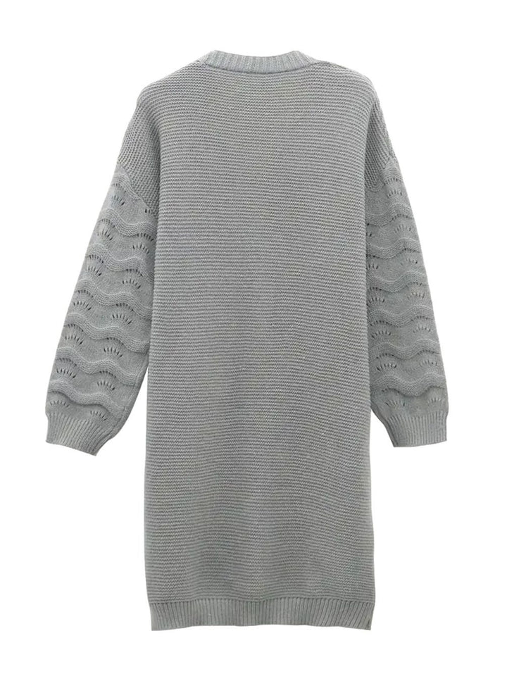 Damen Langer Strickjacke Offener Cardigan mit Strukturmuster