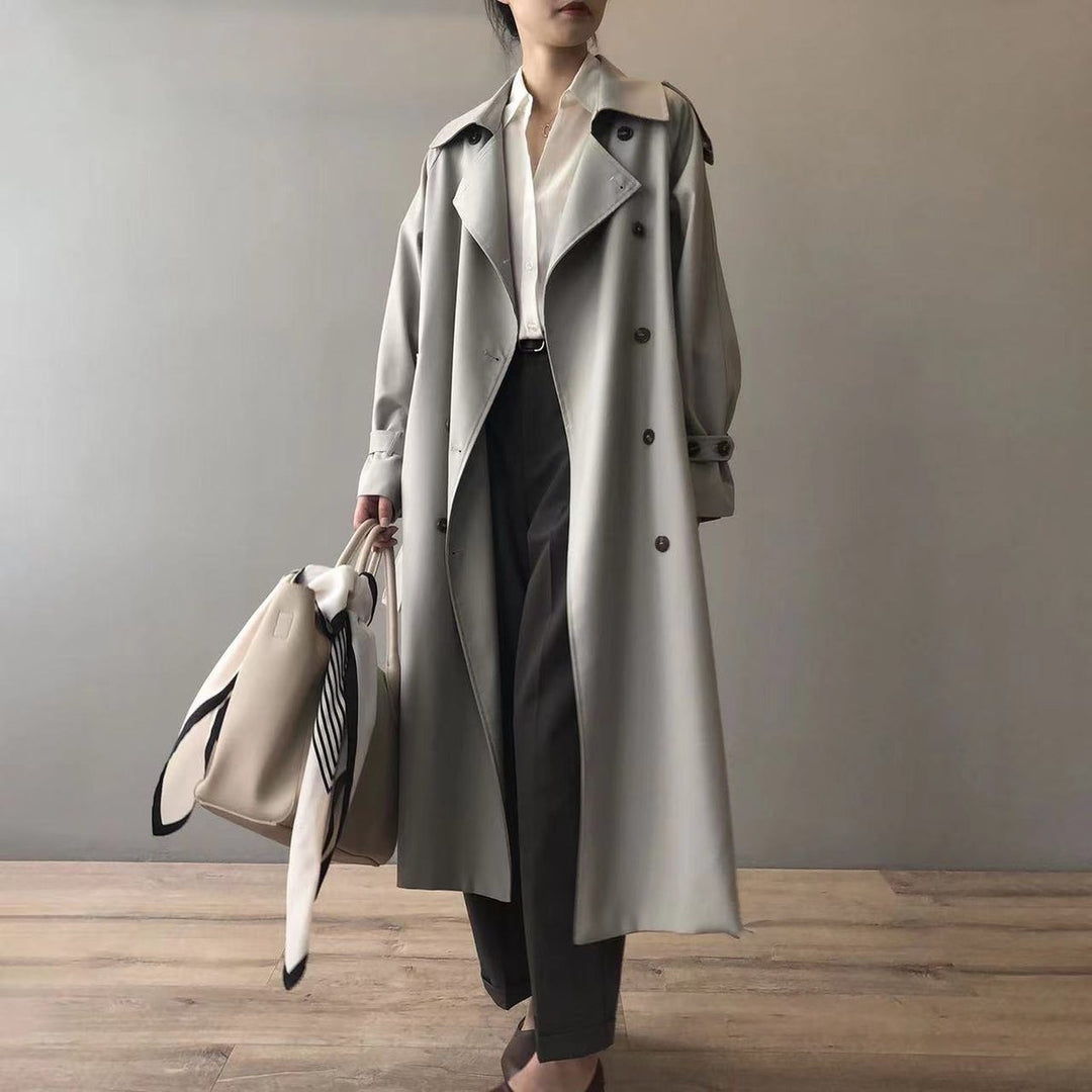 Damen Langer Wasserabweisender Doppelreihiger Trench Coat