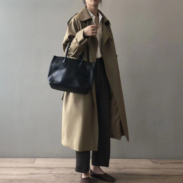 Damen Langer Wasserabweisender Doppelreihiger Trench Coat