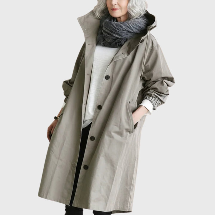 Damen Langer Wasserabweisender Kapuzen-Trenchcoat Weite Passform - Grey