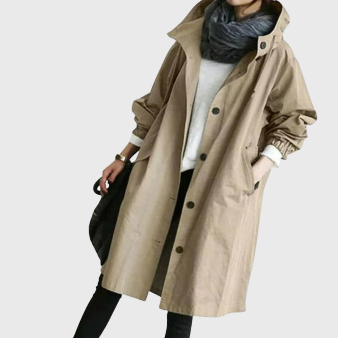 Damen Langer Wasserabweisender Kapuzen-Trenchcoat Weite Passform - Brown