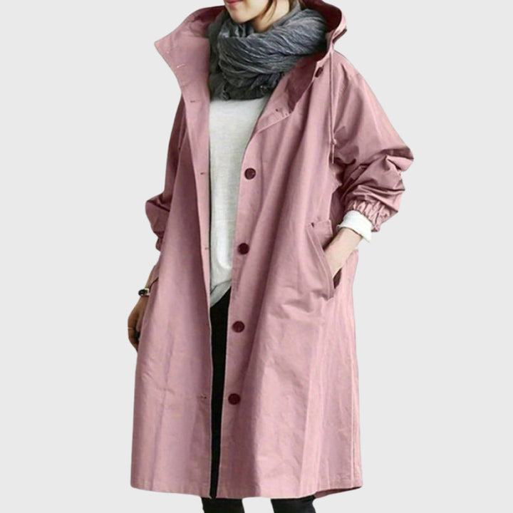 Damen Langer Wasserabweisender Kapuzen-Trenchcoat Weite Passform - Pink