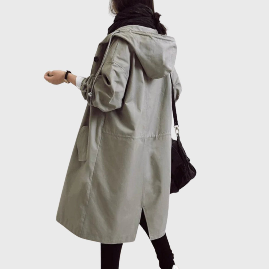 Damen Langer Wasserabweisender Kapuzen-Trenchcoat Weite Passform