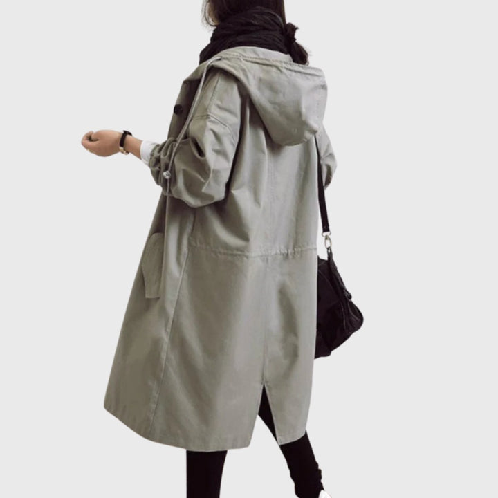 Damen Langer Wasserabweisender Kapuzen-Trenchcoat Weite Passform