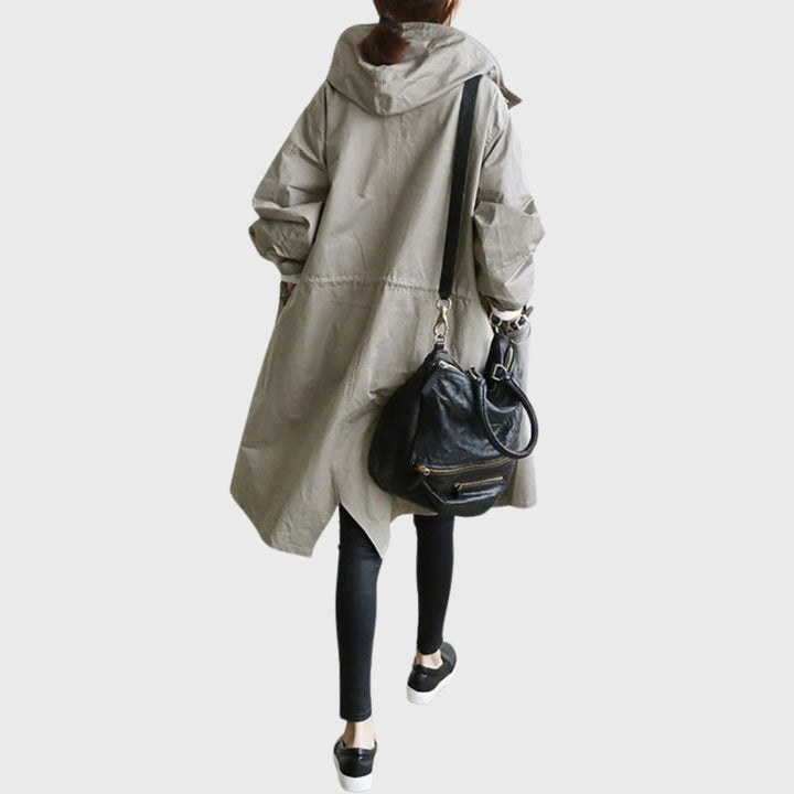Damen Langer Wasserabweisender Kapuzen-Trenchcoat Weite Passform