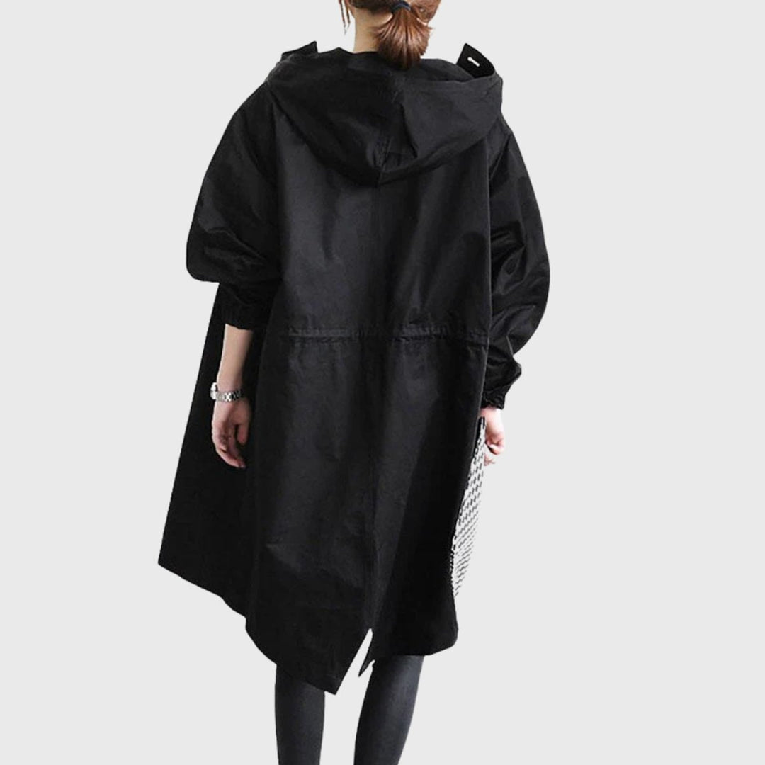 Damen Langer Wasserabweisender Kapuzen-Trenchcoat Weite Passform