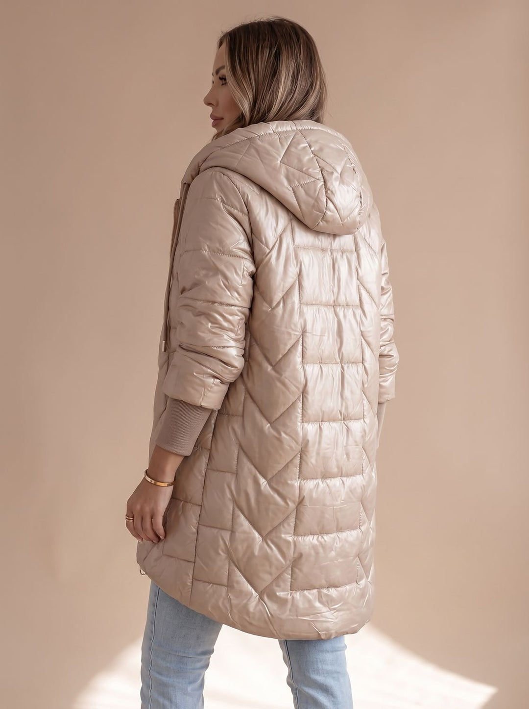 Damen Langer Wintermantel mit Kapuze Warm Gefüttert - Khaki
