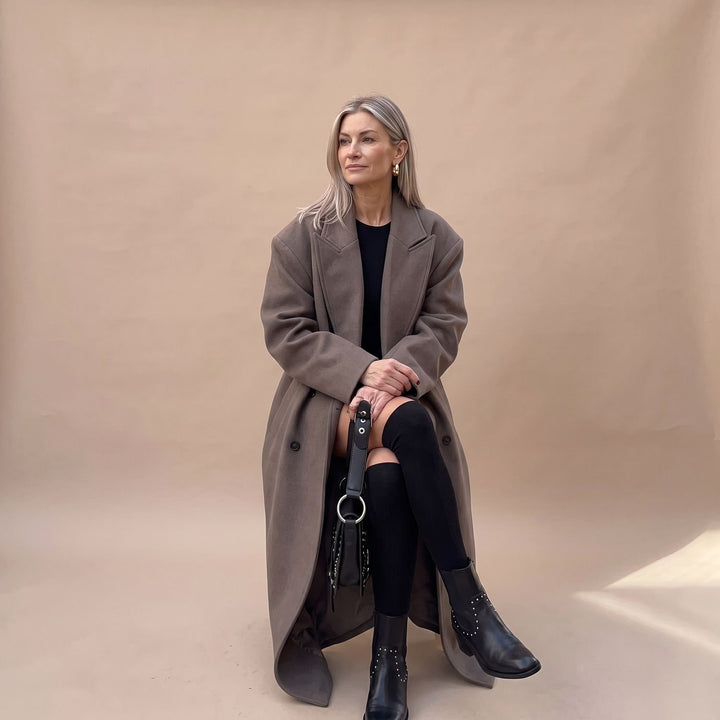 Damen Langer Wollmantel mit Knopfleiste und strukturiertem Silhouette