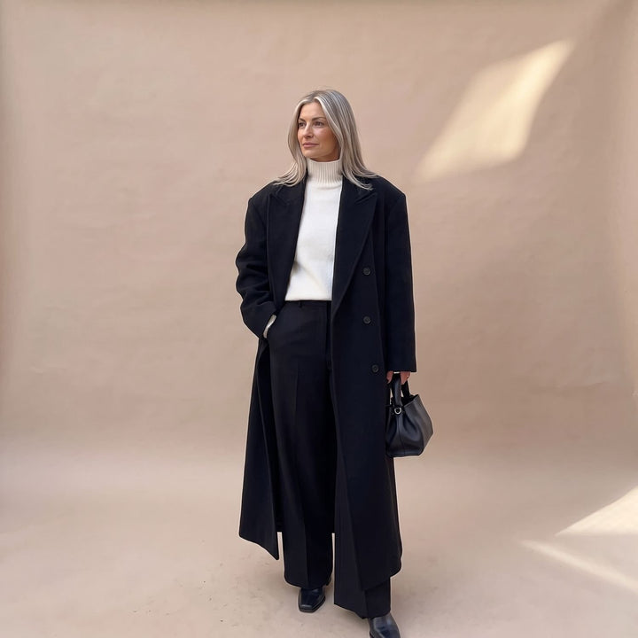 Damen Langer Wollmantel mit Knopfleiste und strukturiertem Silhouette