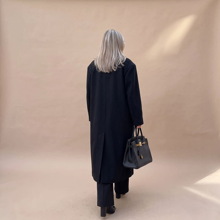 Damen Langer Wollmantel mit Knopfleiste und strukturiertem Silhouette