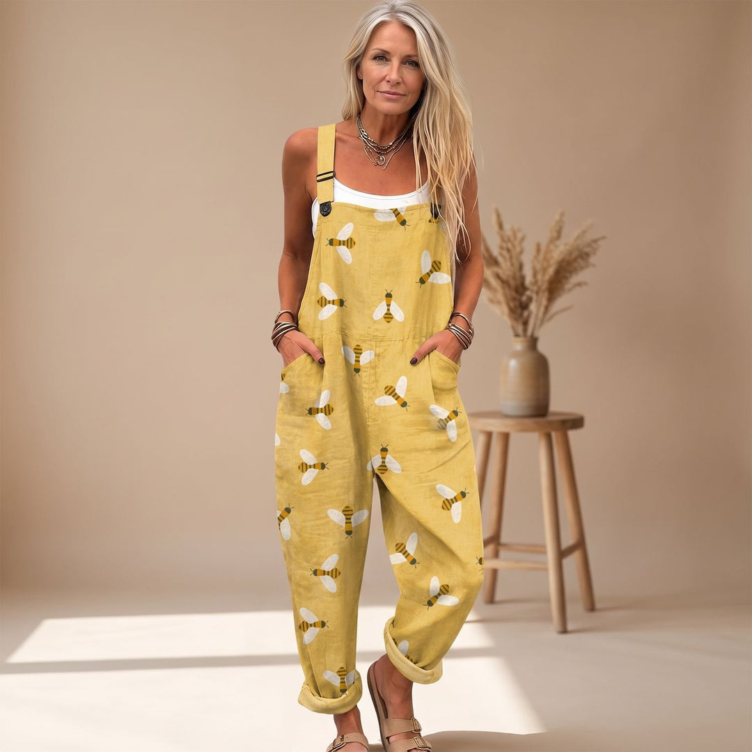 Damen Latzhose mit Bienenmuster verstellbare Träger Latzoverall