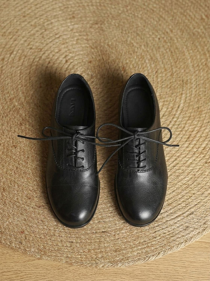 Damen Leder Oxford Schuhe mit Schnürung und Cap-Toe Flach