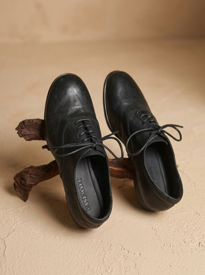 Damen Leder Oxford Schuhe mit Schnürung und Cap-Toe Flach