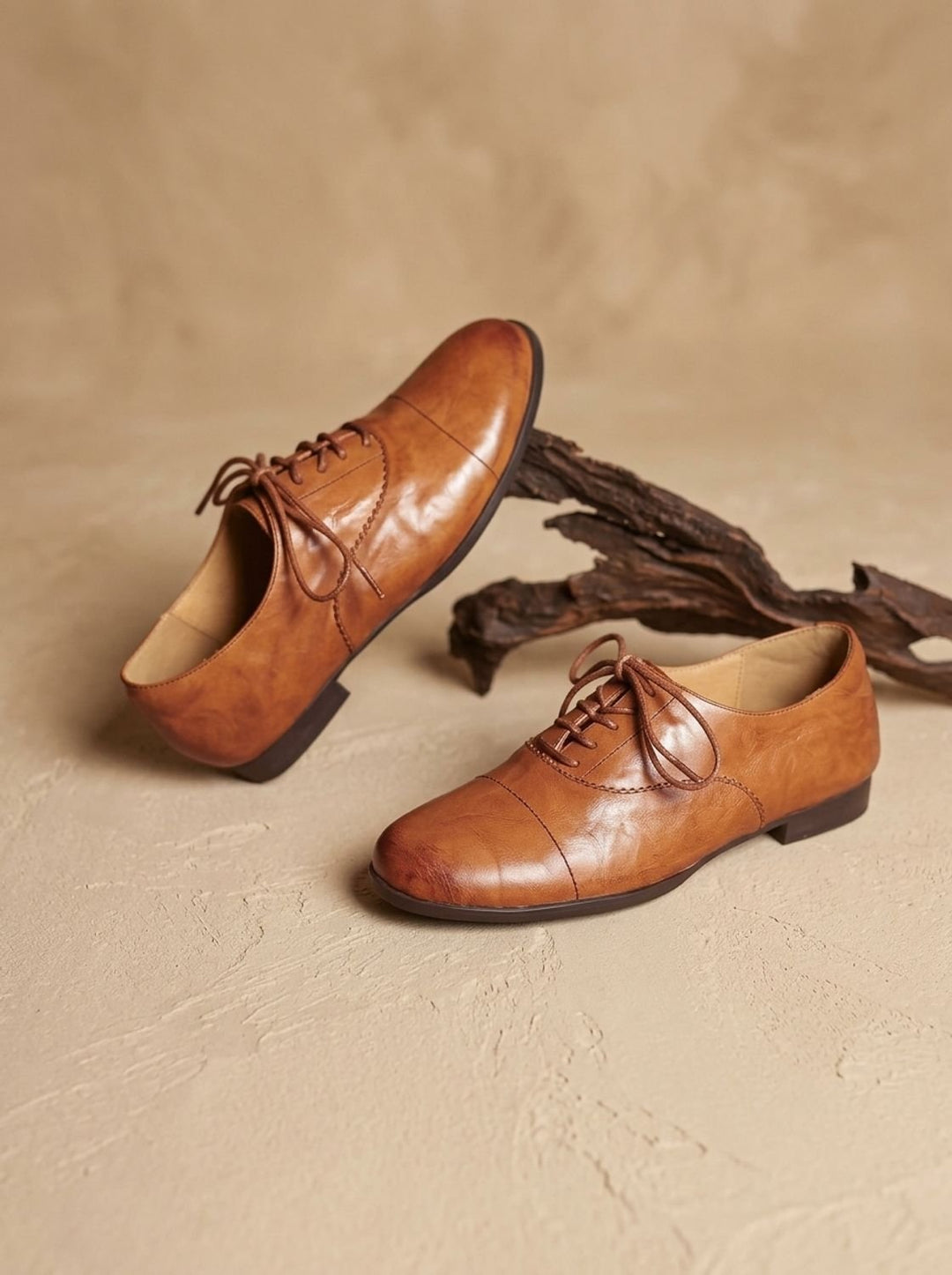 Damen Leder Oxford Schuhe mit Schnürung und Cap-Toe Flach