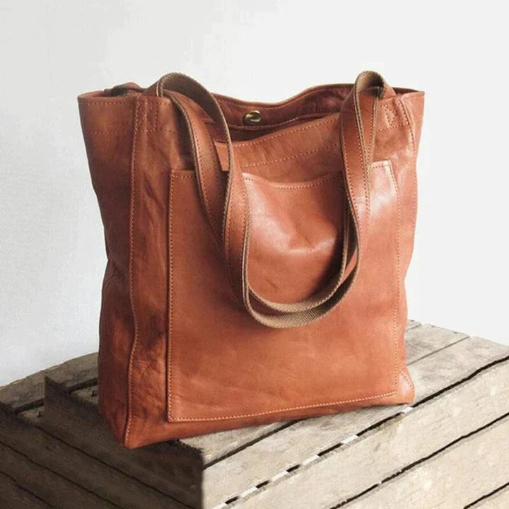 Damen Leder Tote Bag Geräumige Klassische Schultertasche - Braun