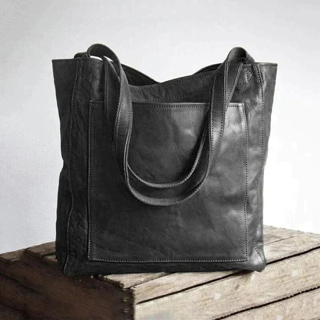 Damen Leder Tote Bag Geräumige Klassische Schultertasche - Schwarz