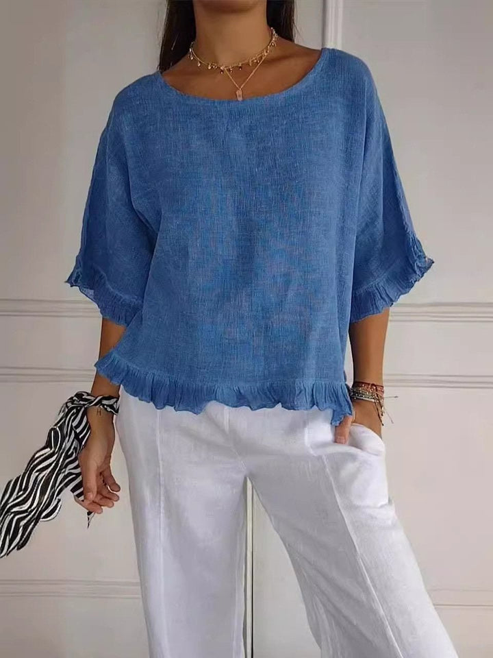 Damen Leichte Rüschen Bluse - Blue (Almost sold out)