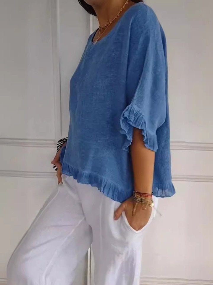 Damen Leichte Rüschen Bluse